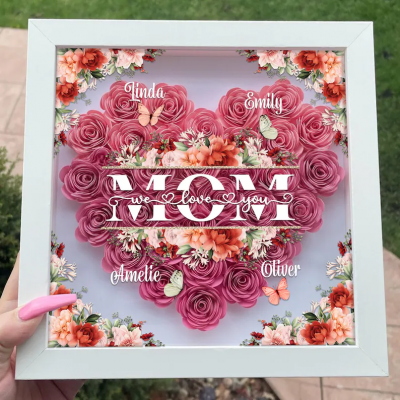 Personalized Mom Flower Shadow Box With Kids Name For Mother's Day
