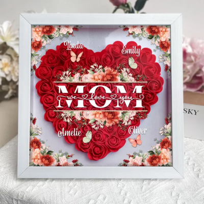 Personalized Mom Flower Shadow Box With Kids Name For Mother's Day