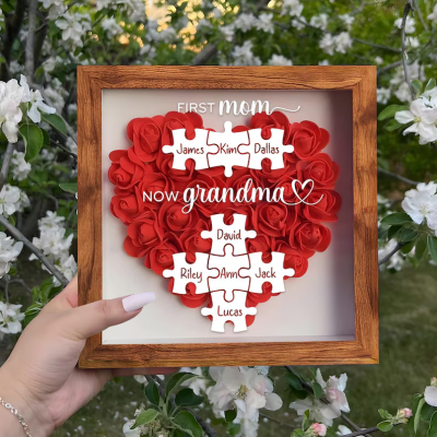 Personalized Mom Flower Shadow Box With Kids Name For Mother's Day