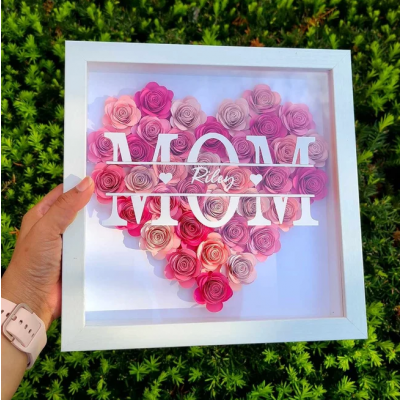 Personalized Mom Flower Shadow Box With Kids Name For Mother's Day