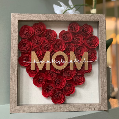 Personalized Mom Flower Shadow Box With Kids Name For Mother's Day